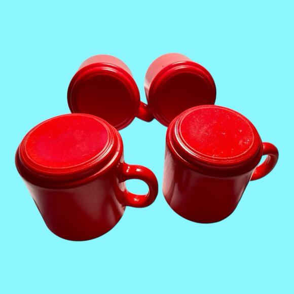 Vtg Retro Hazel Atlas Red Milk Glass Mug Orange Peel Texture Cottagecore 3” - Picture 10 of 11